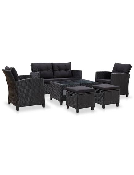 Set mobilier de grădină cu perne, 6 piese, negru, poliratan