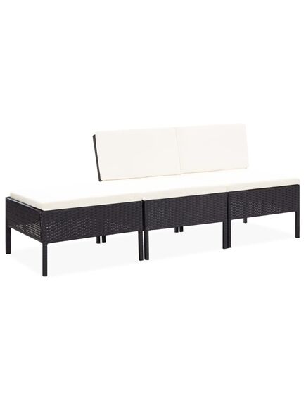 Set mobilier de grădină cu perne, 3 piese, negru, poliratan