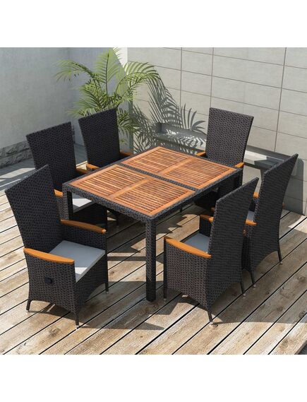 Set mobilier de exterior 7 piese negru poliratan lemn de acacia