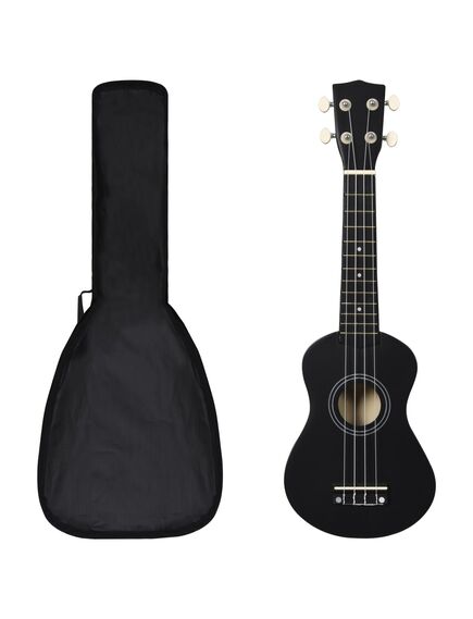 Set ukulele soprano, cu husă, pentru copii, negru, 21"