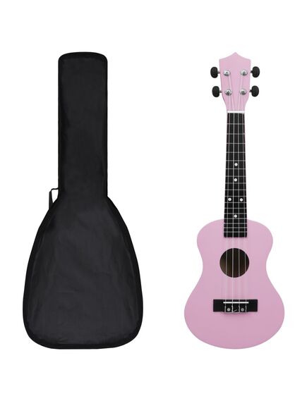 Set ukulele soprano pentru copii, cu husă, roz, 21"