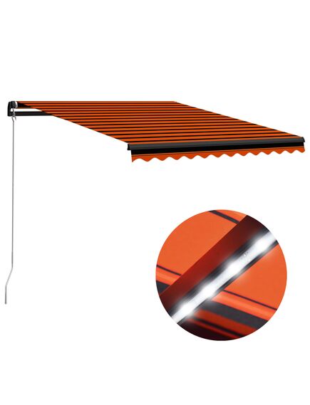 Copertină retractabilă manual led, portocaliu/maro, 350x250 cm