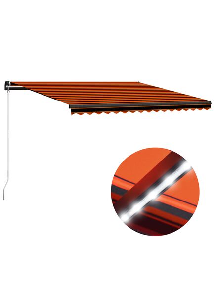 Copertină retractabilă manual led portocaliu/maro, 450 x 300 cm