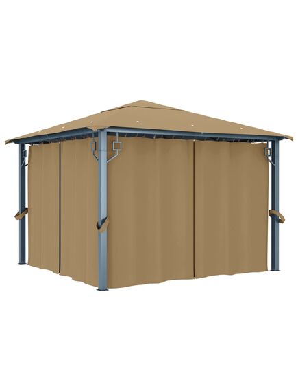 Pavilion cu perdele, gri taupe, 300 x 300 cm, aluminiu