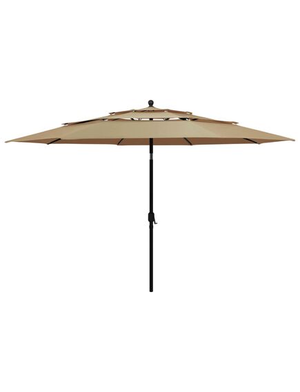 Umbrelă de soare 3 niveluri, stâlp aluminiu, gri taupe, 3,5 m