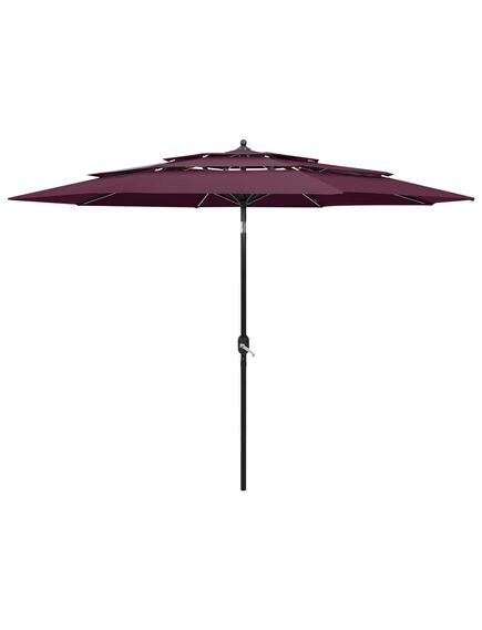 Umbrelă de soare 3 niveluri, stâlp aluminiu, roșu bordo, 3 m