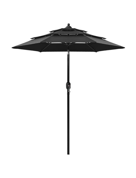 Umbrelă de soare 3 niveluri, stâlp de aluminiu, negru, 2 m