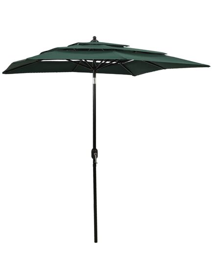 Umbrelă de soare 3 niveluri, stâlp de aluminiu, verde, 2x2 m