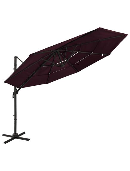 Umbrelă de soare 4 niveluri, stâlp aluminiu, roșu bordo, 3x3 m