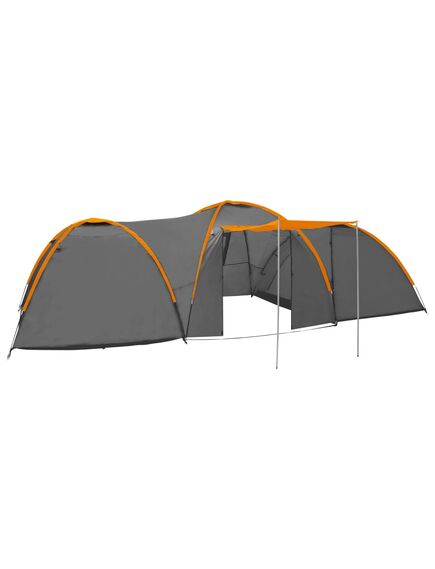 Cort camping tip iglu, 8 pers., gri/portocaliu, 650x240x190 cm