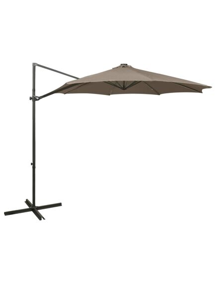 Umbrelă suspendată cu stâlp și led-uri, gri taupe, 300 cm