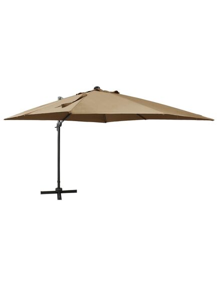 Umbrelă suspendată cu stâlp și led-uri, gri taupe, 300 cm