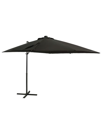 Umbrelă suspendată cu stâlp și led-uri, negru, 250 cm