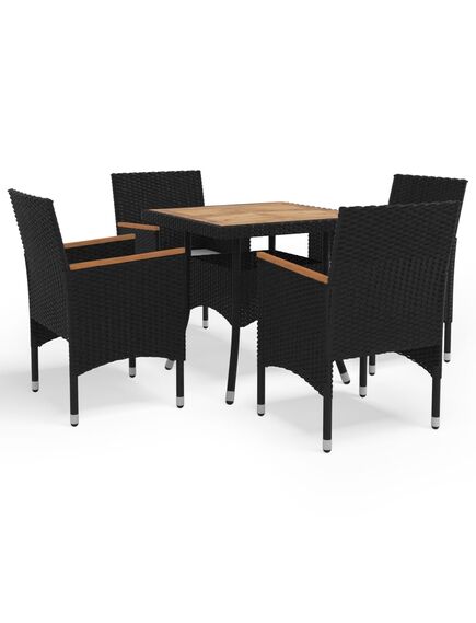 Set mobilier grădină, 5 piese, negru, poliratan, lemn acacia