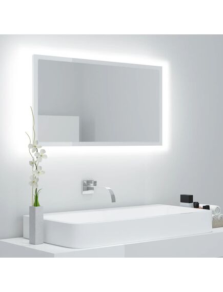 Oglindă de baie cu led, alb extralucios, 80x8,5x37 cm, acril