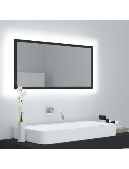 Oglindă de baie cu led, gri, 90x8,5x37 cm, acril