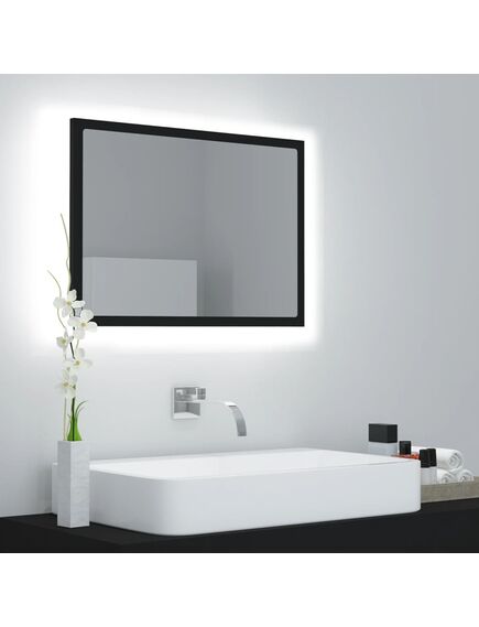 Oglindă de baie cu led, negru, 60x8,5x37 cm, acril