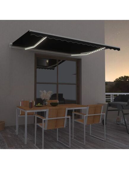 Copertină retractabilă manual cu led, antracit, 400x350 cm