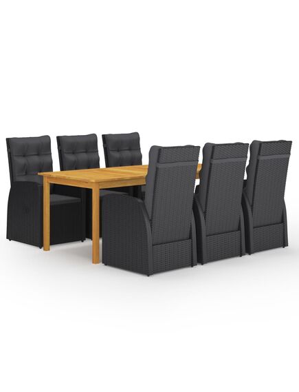 Set mobilier pentru grădină, 7 piese, negru