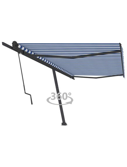 Copertină autonomă retractabilă automat albastru&alb 500x350 cm