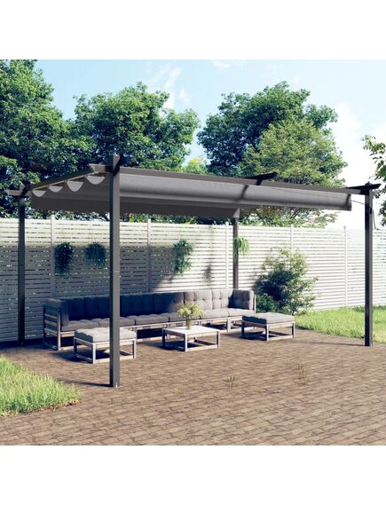 Pavilion de grădină, acoperiș retractabil, antracit, 4x3 m