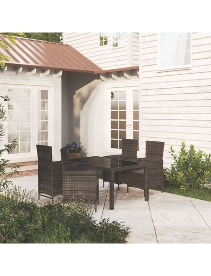 Set mobilier de exterior cu perne, 5 piese, negru, poliratan