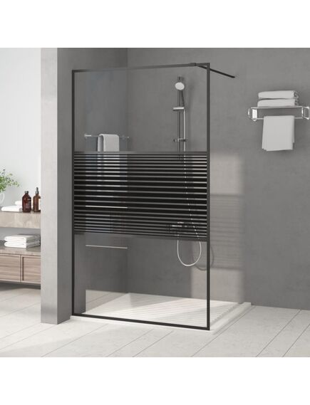 Paravan de duș walk-in negru 115x195 cm sticlă esg transparentă