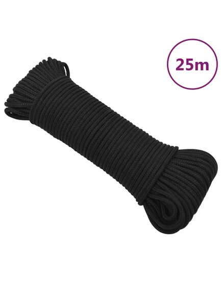 Frânghie de barcă, negru complet, 4 mm, 25 m, polipropilenă