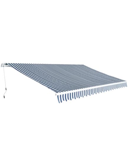 Copertină pliabilă acționată manual, 500 cm, albastru și alb