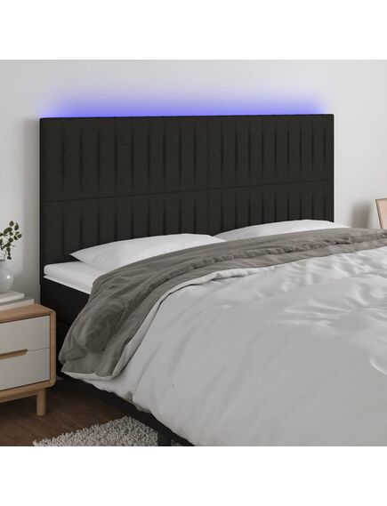 Tăblie de pat cu led, negru, 200x5x118/128 cm, textil