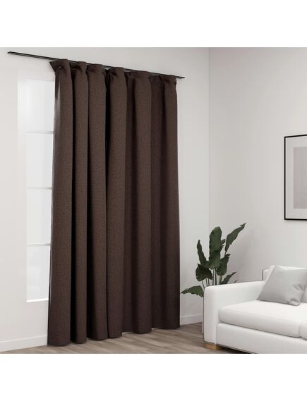 Draperie opacă, aspect de in, gri taupe, 290x245 cm, cu cârlige