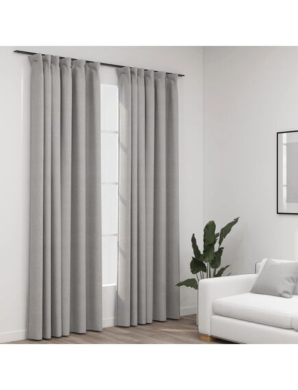 Perdele opace aspect pânză, cârlige 2 buc. gri taupe 140x245 cm