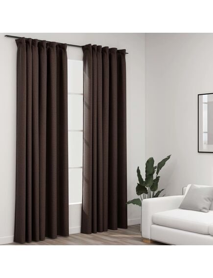 Perdele opace aspect pânză cârlige 2 buc. gri taupe 140x225 cm