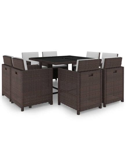 Set mobilier de exterior cu perne, 9 piese, maro, poliratan