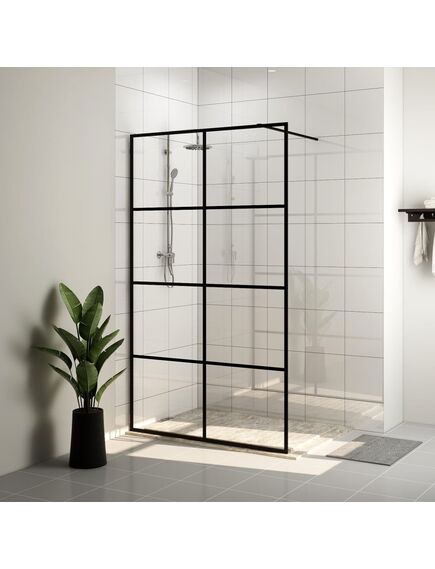 Paravan de duș walk-in negru 115x195 cm sticlă esg transparentă