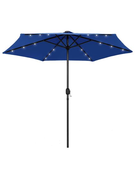 Umbrelă de soare, led-uri și stâlp aluminiu, azur, 270 cm