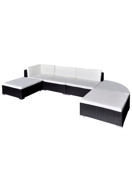 Set mobilier de grădină cu perne, 6 piese, negru, poliratan