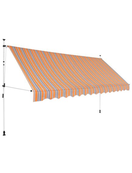 Copertină retractabilă manual, dungi galben și albastru, 350 cm