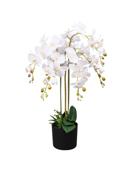 Plantă artificială orhidee cu ghiveci, 75 cm, alb