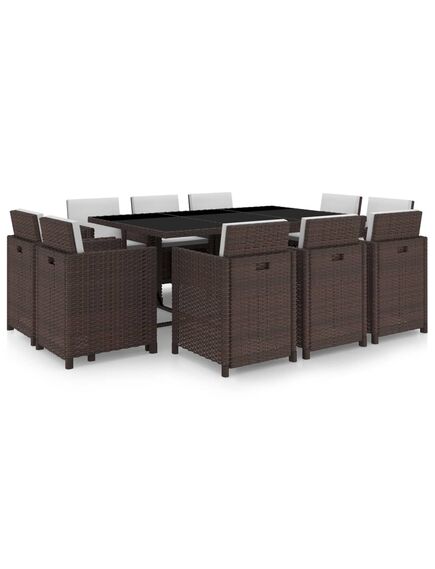 Set mobilier de exterior cu perne, 11 piese, maro, poliratan