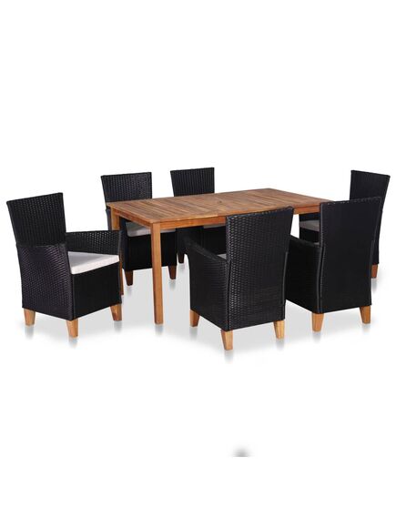 Set mobilier de exterior, 7 piese, negru și maro, poliratan