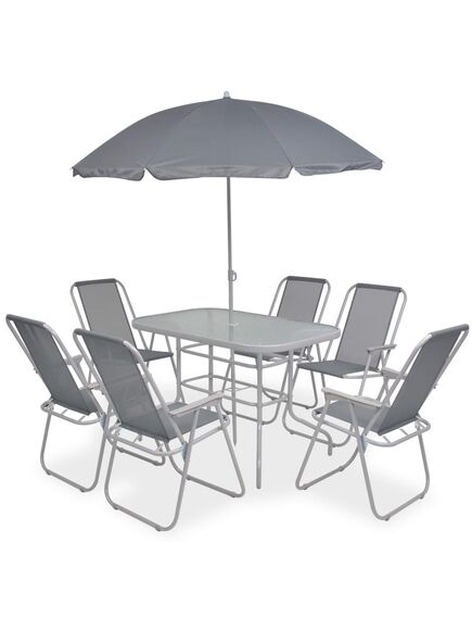 Set mobilier de exterior, 8 piese, gri, oțel și textilenă