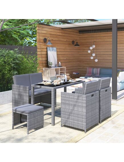 Set mobilier de exterior cu perne, 6 piese, gri, poliratan