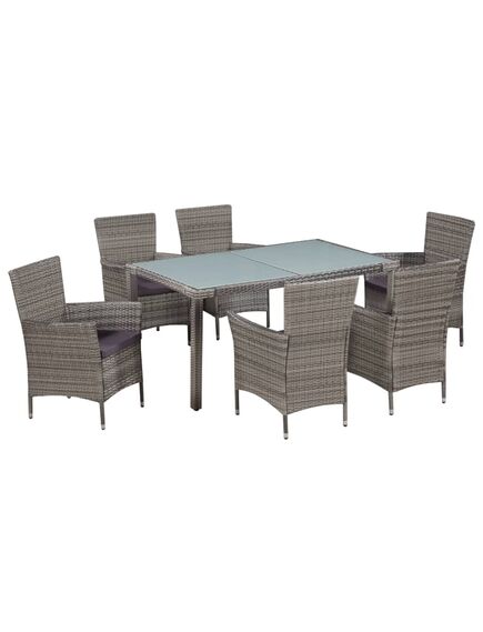 Set mobilier de exterior cu perne, 7 piese, gri, poliratan