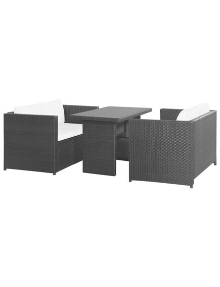 Set mobilier de grădină cu perne, 3 piese, negru, poliratan