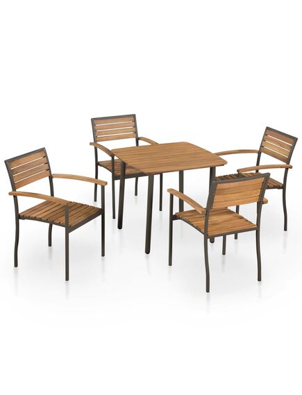 Set mobilier de exterior, 5 piese, lemn masiv de acacia și oțel