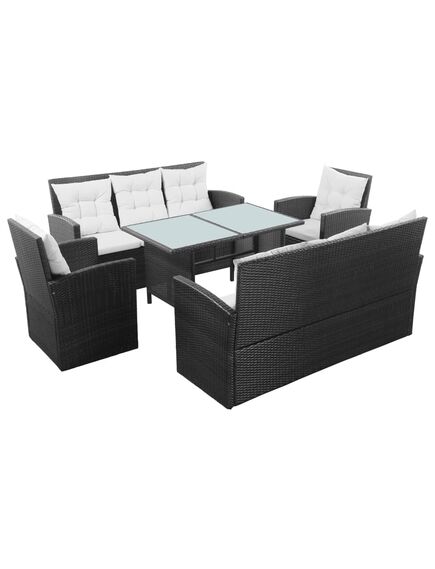 Set mobilier de grădină cu perne, 5 piese, negru, poliratan