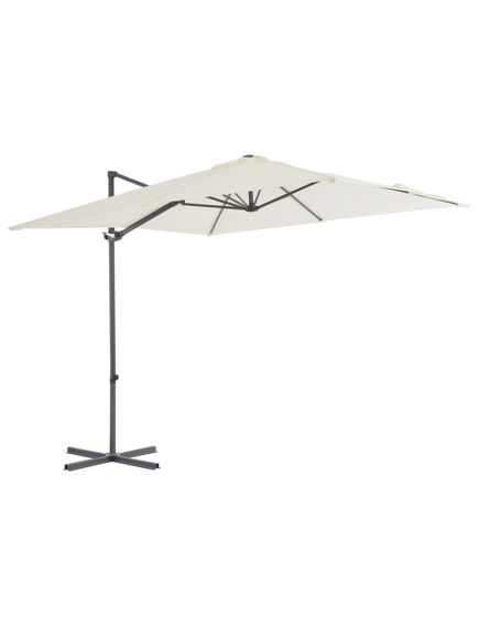 Umbrelă suspendată cu stâlp din oțel, nisipiu, 250 x 250 cm