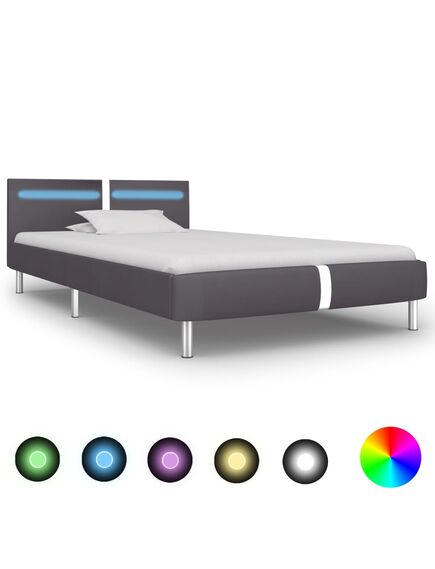 Cadru de pat cu led, gri, 90 x 200 cm, piele artificială