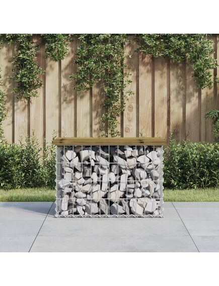 Bancă grădină, design gabion, 63x31,5x42 cm, lemn pin impregnat